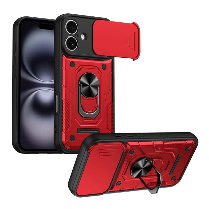 Funda para teléfono Nanshan Armor con soporte deslizante para anillo Camshield, For iPhone 17 Pro Max, For iPhone 17 Pro, For iPhone 17, For iPhone 16 Pro Max, For iPhone 16 Pro, For iPhone 16