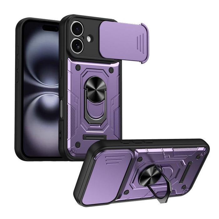 Funda para teléfono Nanshan Armor con soporte deslizante para anillo Camshield, For iPhone 17 Pro Max, For iPhone 17 Pro, For iPhone 17, For iPhone 16 Pro Max, For iPhone 16 Pro, For iPhone 16