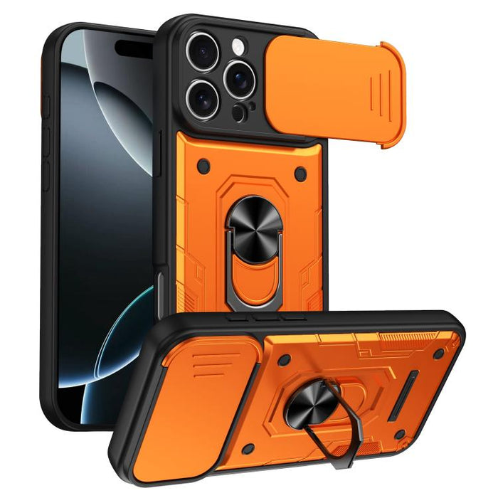 Funda para teléfono Nanshan Armor con soporte deslizante para anillo Camshield, For iPhone 17 Pro Max, For iPhone 17 Pro, For iPhone 17, For iPhone 16 Pro Max, For iPhone 16 Pro, For iPhone 16