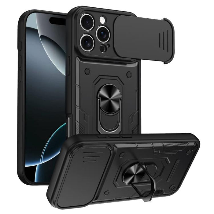 Funda para teléfono Nanshan Armor con soporte deslizante para anillo Camshield, For iPhone 17 Pro Max, For iPhone 17 Pro, For iPhone 17, For iPhone 16 Pro Max, For iPhone 16 Pro, For iPhone 16