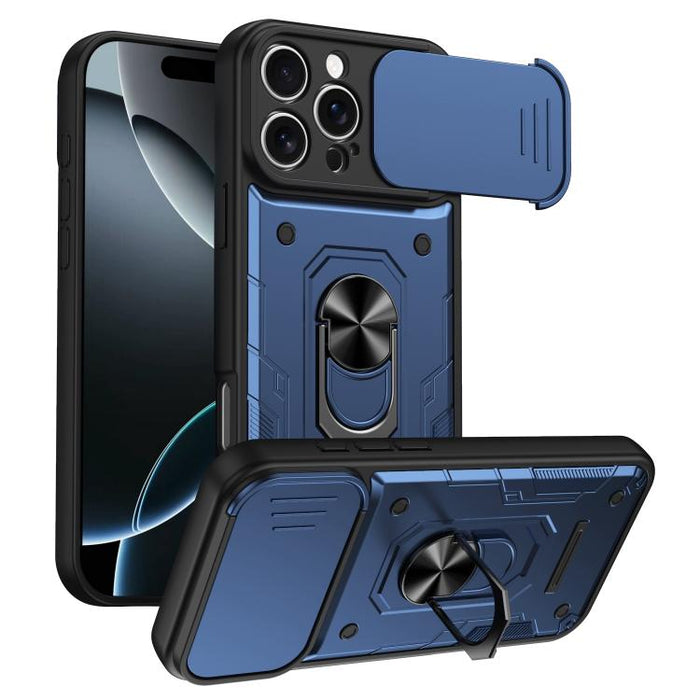 Funda para teléfono Nanshan Armor con soporte deslizante para anillo Camshield, For iPhone 17 Pro Max, For iPhone 17 Pro, For iPhone 17, For iPhone 16 Pro Max, For iPhone 16 Pro, For iPhone 16