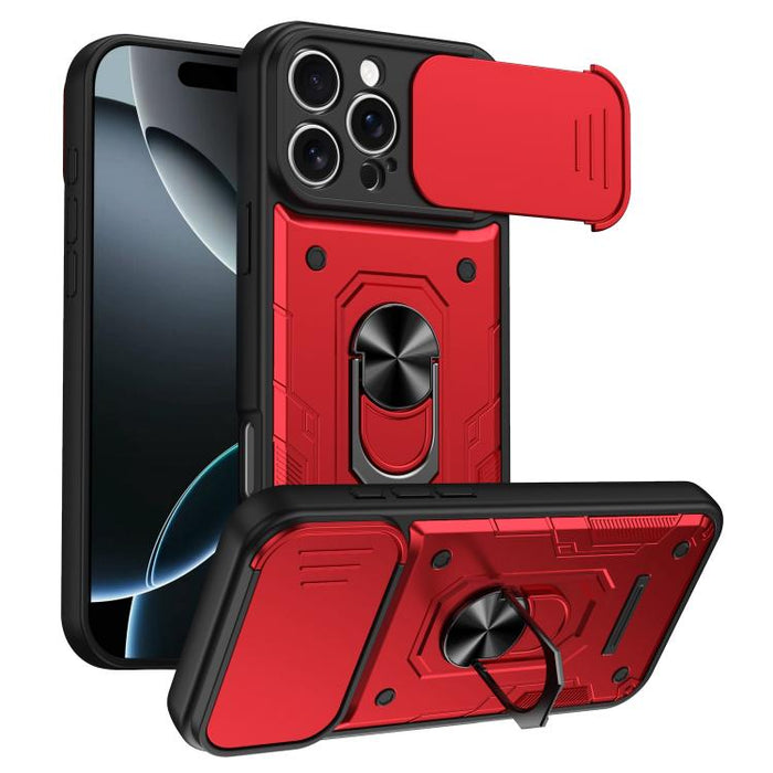 Funda para teléfono Nanshan Armor con soporte deslizante para anillo Camshield, For iPhone 17 Pro Max, For iPhone 17 Pro, For iPhone 17, For iPhone 16 Pro Max, For iPhone 16 Pro, For iPhone 16