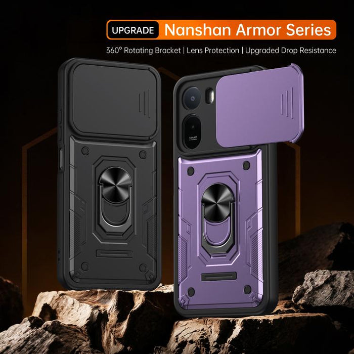 Funda para teléfono Nanshan Armor con soporte deslizante para anillo Camshield, For Redmi A7 Pro 4G / 5G 171mm, For Redmi Note 15 Pro+ 5G Global 163.3mm, For Redmi Note 15 4G / 5G Global 164mm, For Redmi K90 Pro Max / Poco F8 Ultra                     ...