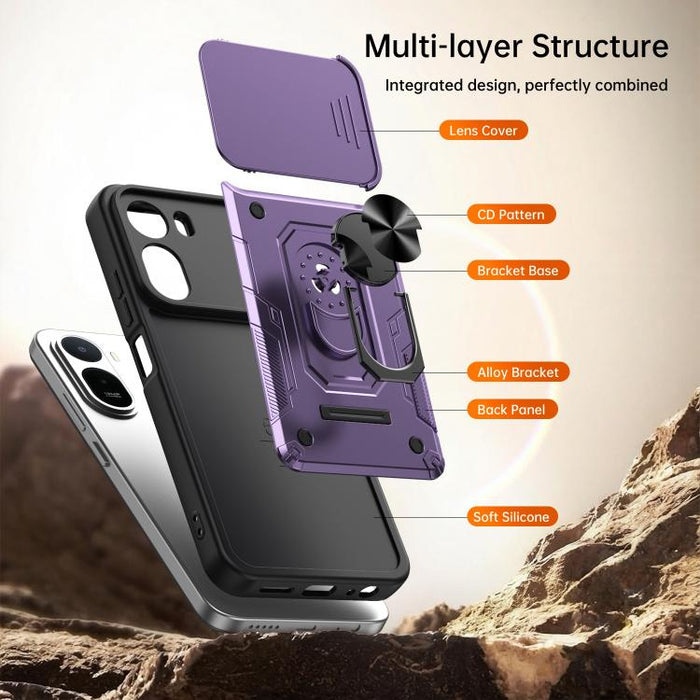 Funda para teléfono Nanshan Armor con soporte deslizante para anillo Camshield, For Redmi A7 Pro 4G / 5G 171mm, For Redmi Note 15 Pro+ 5G Global 163.3mm, For Redmi Note 15 4G / 5G Global 164mm, For Redmi K90 Pro Max / Poco F8 Ultra                     ...