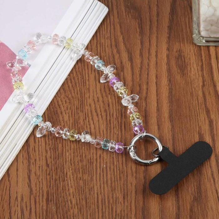 Correa para teléfono con colgante de cuentas de cristal transparentes y coloridas