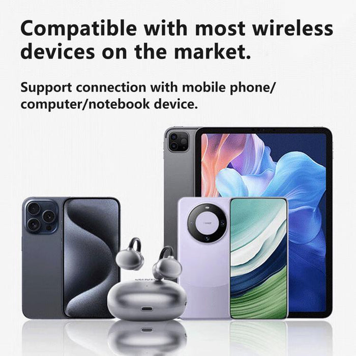 Auriculares inalámbricos Bluetooth Lenovo EA419 con clip para orejas abiertas.