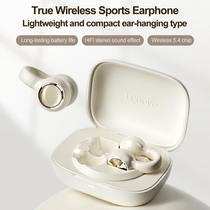 Auriculares deportivos inalámbricos Lenovo EA430 con clip y diseño abierto.