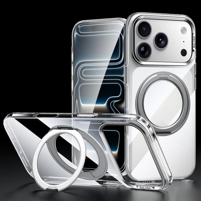 Funda para teléfono de policarbonato transparente con soporte magnético giratorio de 360 grados SULADA, For iPhone 17 Pro Max, For iPhone 17 Pro, For iPhone 17