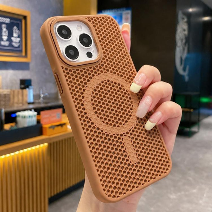 Funda magnética para teléfono con diseño de panal de abeja y textura refrescante, For iPhone 16, For iPhone 15 Pro Max, For iPhone 15 Pro, For iPhone 15 Plus, For iPhone 15, For iPhone 14 Plus, For iPhone 14, For iPhone 14 Pro
