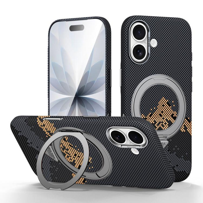 Funda para teléfono SULADA Kevlar Pixel Grid Texture con soporte magnético giratorio, For iPhone 17 Pro Max, For iPhone 17 Pro, For iPhone 17