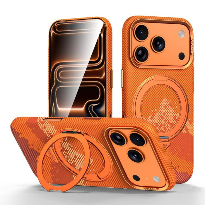Funda para teléfono SULADA Kevlar Pixel Grid Texture con soporte magnético giratorio, For iPhone 17 Pro Max, For iPhone 17 Pro, For iPhone 17