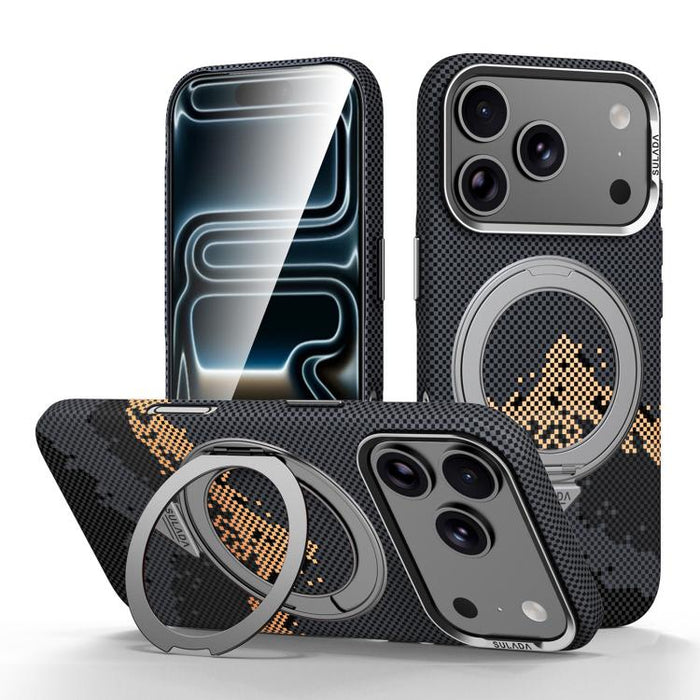 Funda para teléfono SULADA Kevlar Pixel Grid Texture con soporte magnético giratorio, For iPhone 17 Pro Max, For iPhone 17 Pro, For iPhone 17