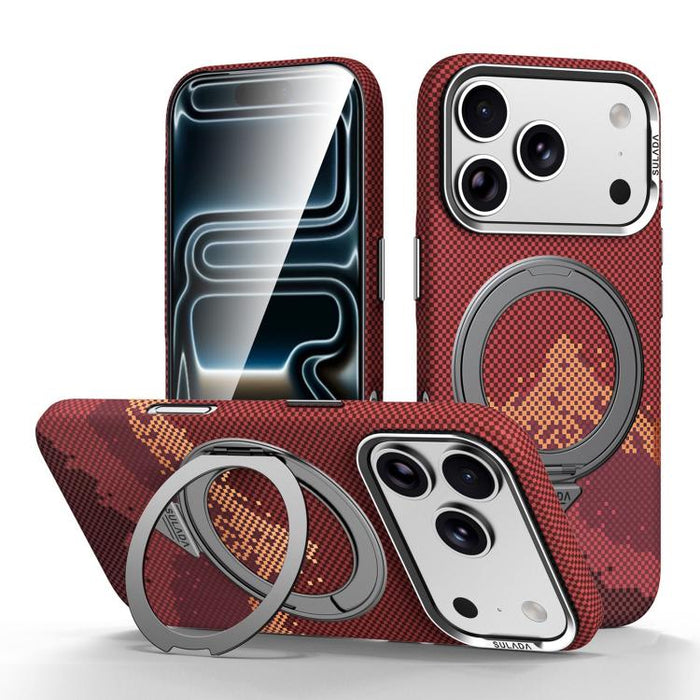 Funda para teléfono SULADA Kevlar Pixel Grid Texture con soporte magnético giratorio, For iPhone 17 Pro Max, For iPhone 17 Pro, For iPhone 17