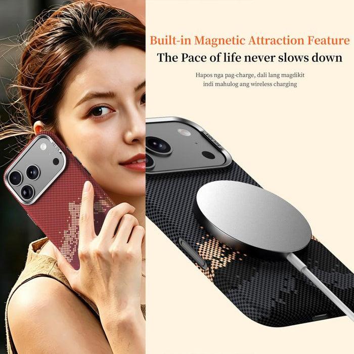 Funda magnética para teléfono SULADA con textura de cuadrícula de píxeles de Kevlar, For iPhone 17 Pro Max, For iPhone 17 Pro, For iPhone 17