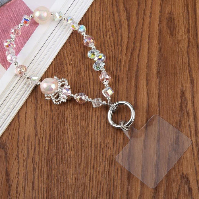 Pulsera con colgante de teléfono y cordón de sujeción con cuentas de burbujas de camelia para mujeres y niñas.
