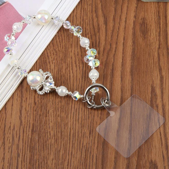 Pulsera con colgante de teléfono y cordón de sujeción con cuentas de burbujas de camelia para mujeres y niñas.