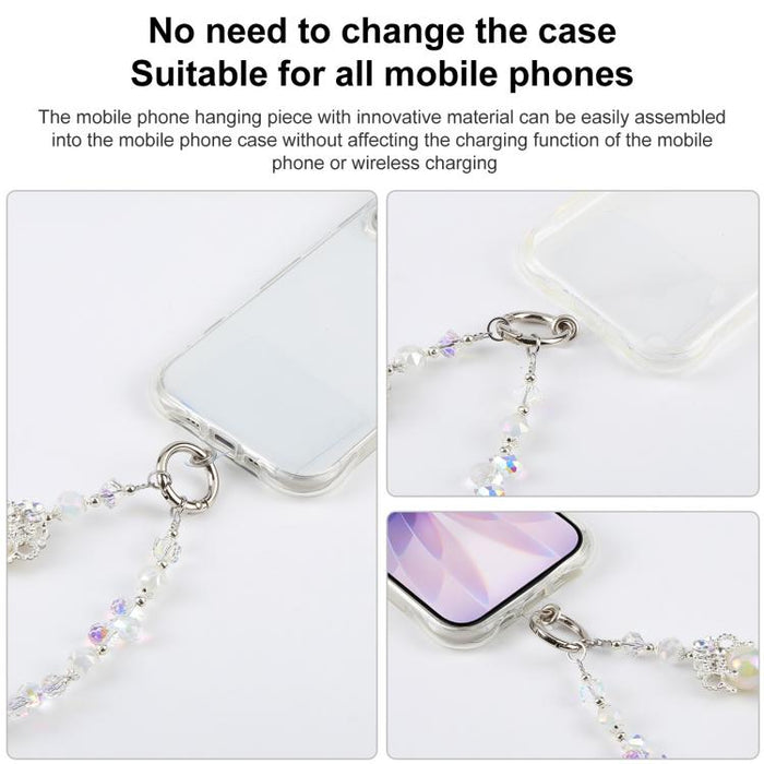 Pulsera con colgante de teléfono y cordón de sujeción con cuentas de burbujas de camelia para mujeres y niñas.
