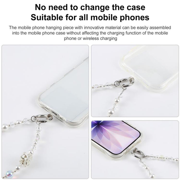 Cadena corta de cuentas con colgante para teléfono y correa de muñeca con almohadilla de sujeción para mujeres y niñas.