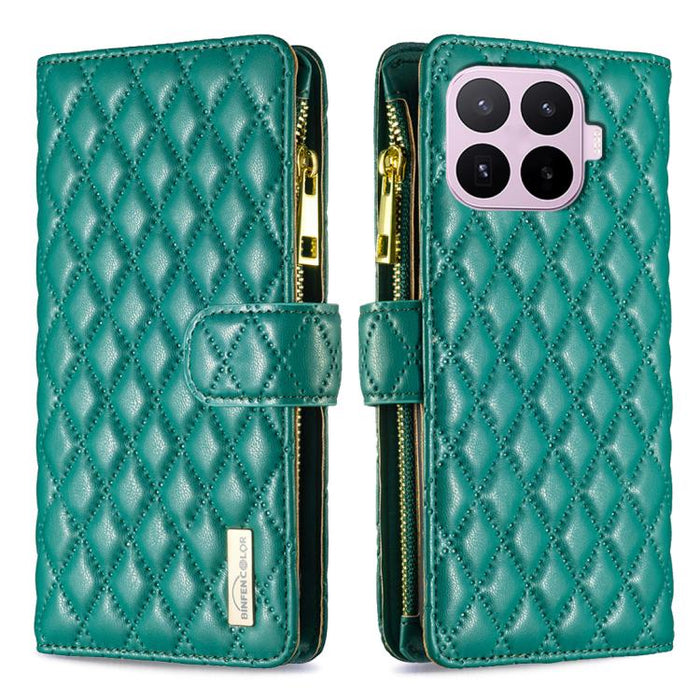 Cartera de piel con cremallera y diseño de entramado de diamantes, For Xiaomi 17T Pro 5G, For Xiaomi 17T 5G