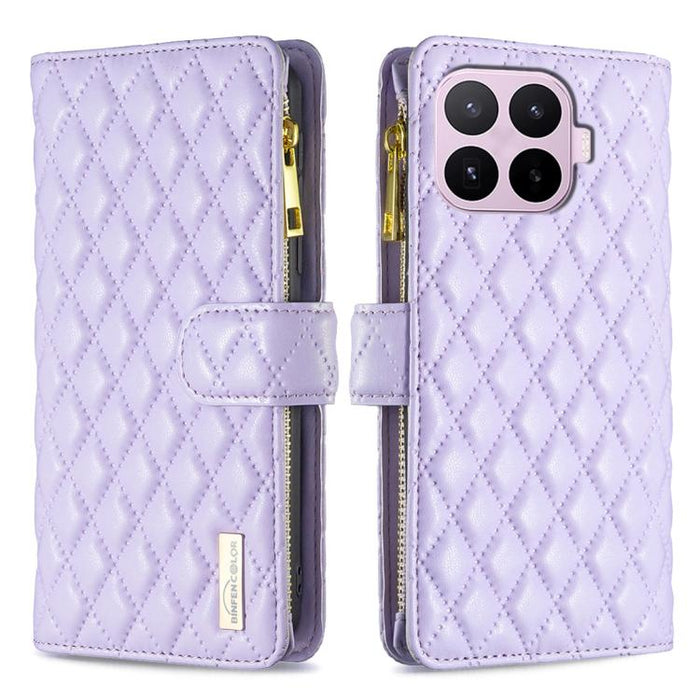 Cartera de piel con cremallera y diseño de entramado de diamantes, For Xiaomi 17T Pro 5G, For Xiaomi 17T 5G