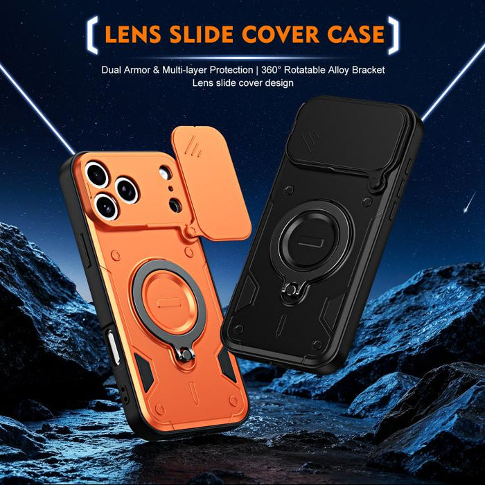 Funda para teléfono con soporte de anillo y cubierta deslizante para lente, For iPhone 17 Pro Max, For iPhone 17 Pro, For iPhone 17, For iPhone 16 Pro Max, For iPhone 16 Pro, For iPhone 16