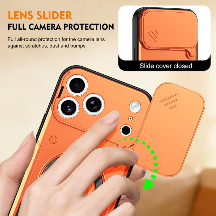 Funda para teléfono con soporte de anillo y cubierta deslizante para lente, For iPhone 17 Pro Max, For iPhone 17 Pro, For iPhone 17, For iPhone 16 Pro Max, For iPhone 16 Pro, For iPhone 16