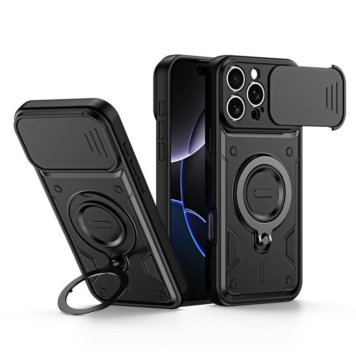 Funda para teléfono con soporte de anillo y cubierta deslizante para lente, For iPhone 17 Pro Max, For iPhone 17 Pro, For iPhone 17, For iPhone 16 Pro Max, For iPhone 16 Pro, For iPhone 16