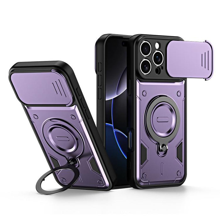 Funda para teléfono con soporte de anillo y cubierta deslizante para lente, For iPhone 17 Pro Max, For iPhone 17 Pro, For iPhone 17, For iPhone 16 Pro Max, For iPhone 16 Pro, For iPhone 16