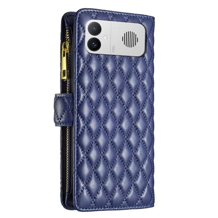 Cartera de piel con cremallera y diseño de celosía de diamantes, For Redmi K90 Max 5G