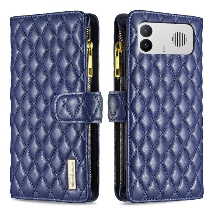 Cartera de piel con cremallera y diseño de celosía de diamantes, For Redmi K90 Max 5G