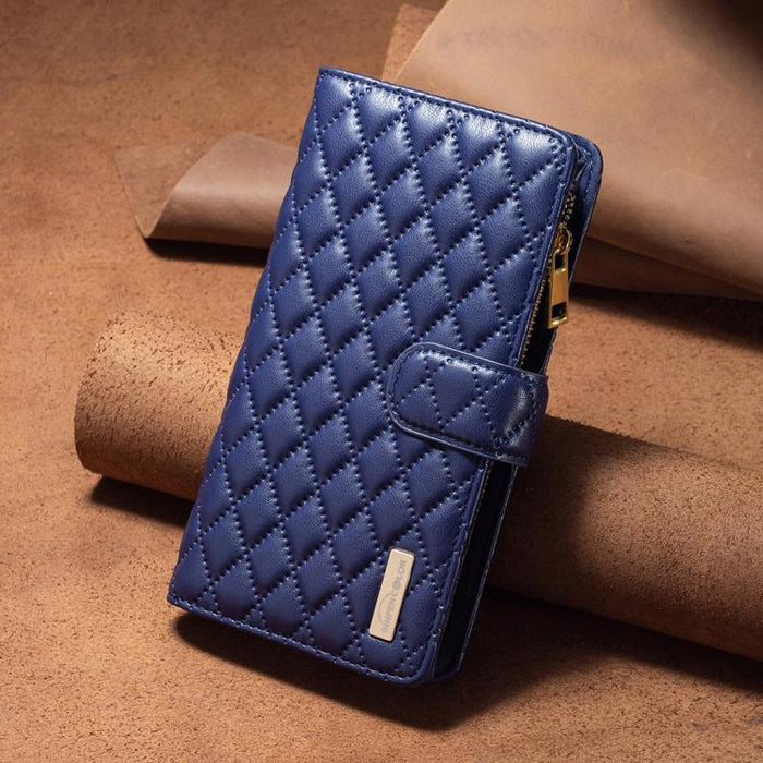 Cartera de piel con cremallera y diseño de celosía de diamantes, For Redmi K90 Max 5G