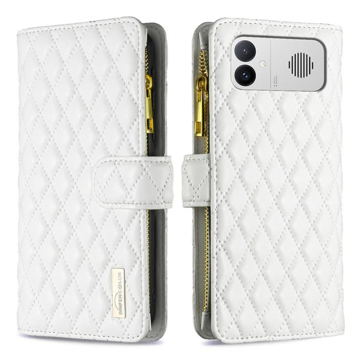 Cartera de piel con cremallera y diseño de celosía de diamantes, For Redmi K90 Max 5G