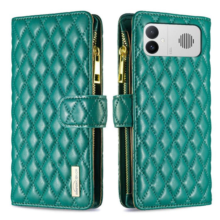 Cartera de piel con cremallera y diseño de celosía de diamantes, For Redmi K90 Max 5G