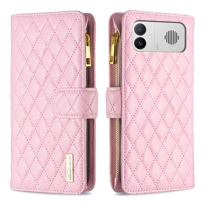 Cartera de piel con cremallera y diseño de celosía de diamantes, For Redmi K90 Max 5G