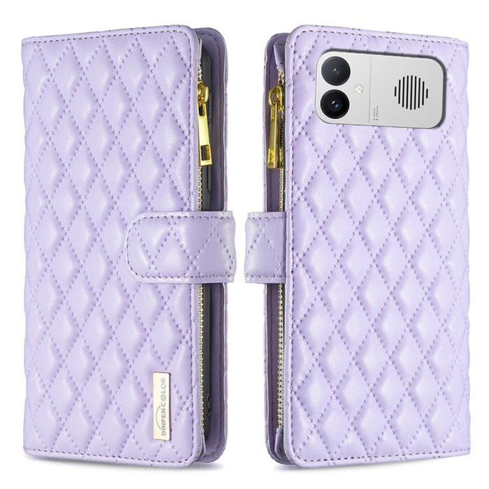 Cartera de piel con cremallera y diseño de celosía de diamantes, For Redmi K90 Max 5G