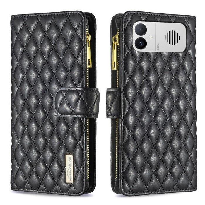 Cartera de piel con cremallera y diseño de celosía de diamantes, For Redmi K90 Max 5G