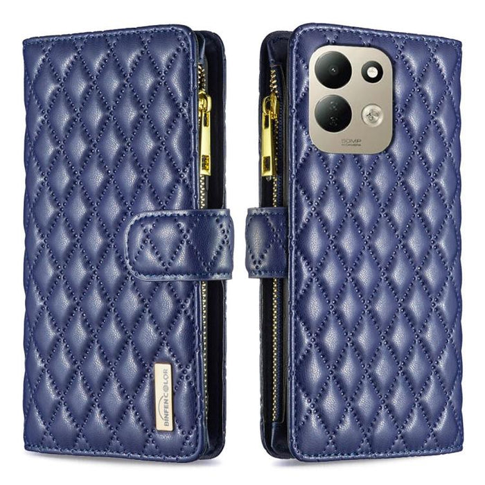 Cartera de piel con cremallera y diseño de celosía de diamantes, For Redmi K90 Max 5G