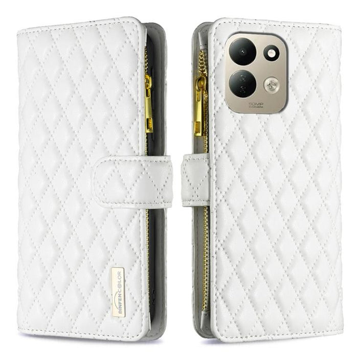 Cartera de piel con cremallera y diseño de celosía de diamantes, For Redmi K90 Max 5G