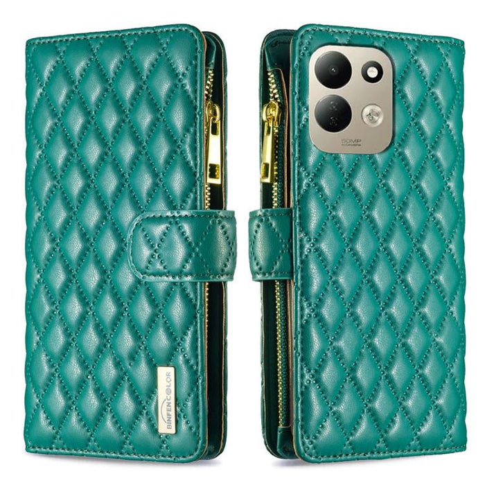 Cartera de piel con cremallera y diseño de celosía de diamantes, For Redmi K90 Max 5G