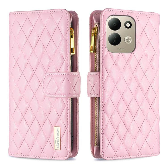 Cartera de piel con cremallera y diseño de celosía de diamantes, For Redmi K90 Max 5G