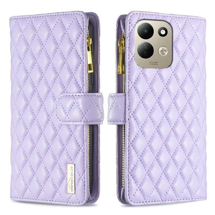 Cartera de piel con cremallera y diseño de celosía de diamantes, For Redmi K90 Max 5G