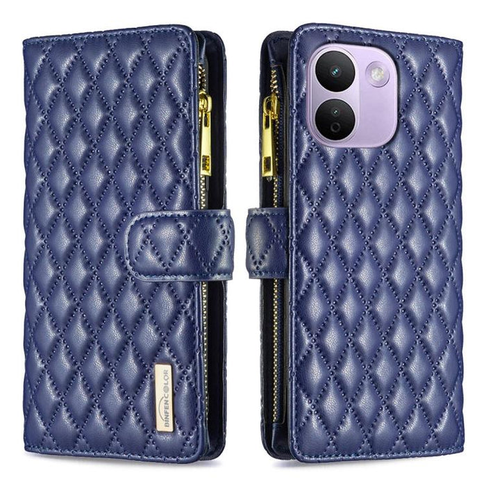 Cartera de piel con cremallera y diseño de celosía de diamantes, For Redmi K90 Max 5G