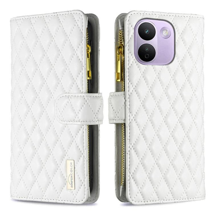 Cartera de piel con cremallera y diseño de celosía de diamantes, For Redmi K90 Max 5G