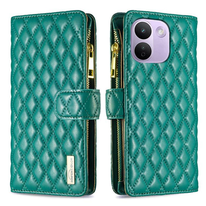 Cartera de piel con cremallera y diseño de celosía de diamantes, For Redmi K90 Max 5G