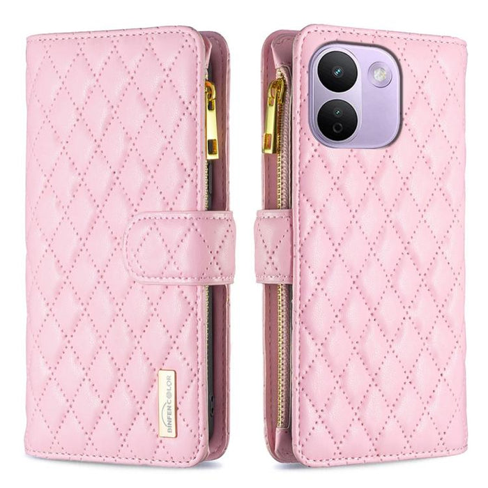 Cartera de piel con cremallera y diseño de celosía de diamantes, For Redmi K90 Max 5G