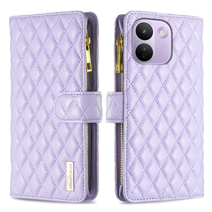 Cartera de piel con cremallera y diseño de celosía de diamantes, For Redmi K90 Max 5G