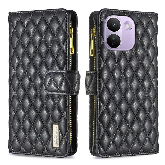 Cartera de piel con cremallera y diseño de celosía de diamantes, For Redmi K90 Max 5G
