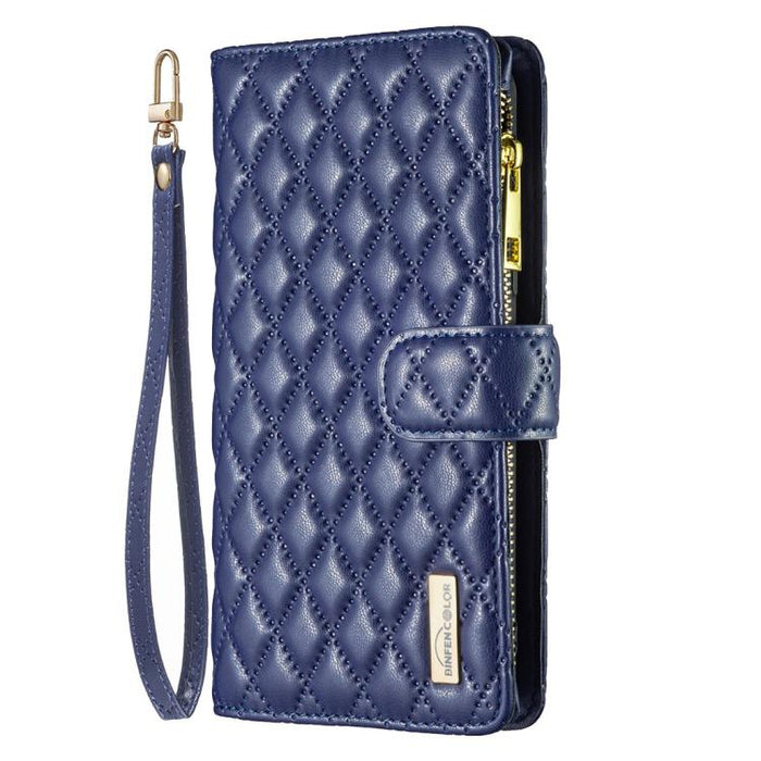 Cartera de piel con cremallera y diseño de celosía de diamantes, For Redmi K90 Max 5G