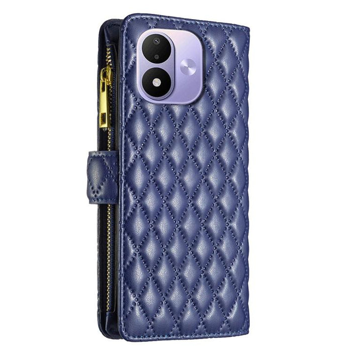 Cartera de piel con cremallera y diseño de celosía de diamantes, For Redmi K90 Max 5G