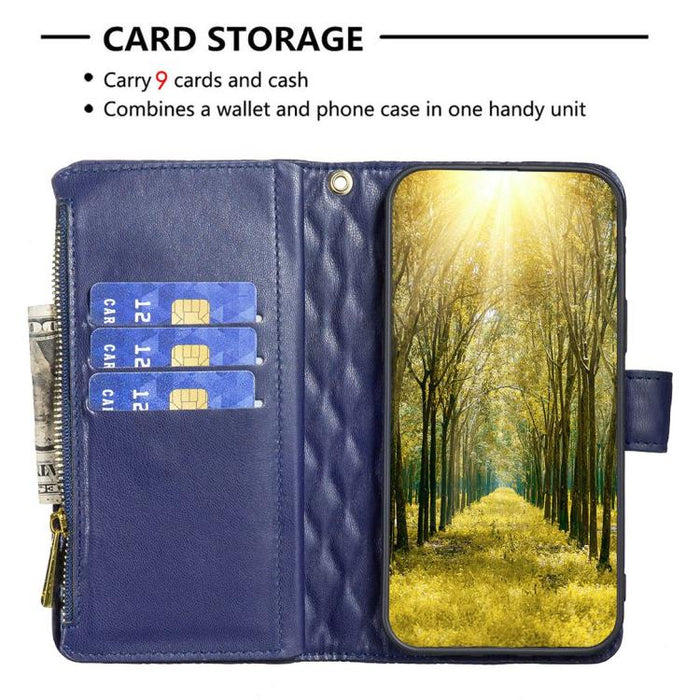 Cartera de piel con cremallera y diseño de celosía de diamantes, For Redmi K90 Max 5G